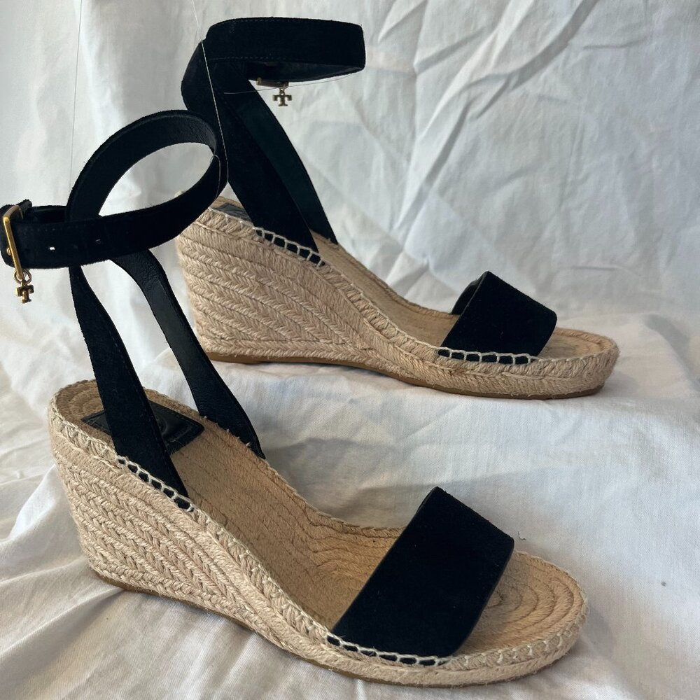 Tory Burch -- Laurel Black Suede -- Espadrille -- Wedge Sandal -- Size 8M